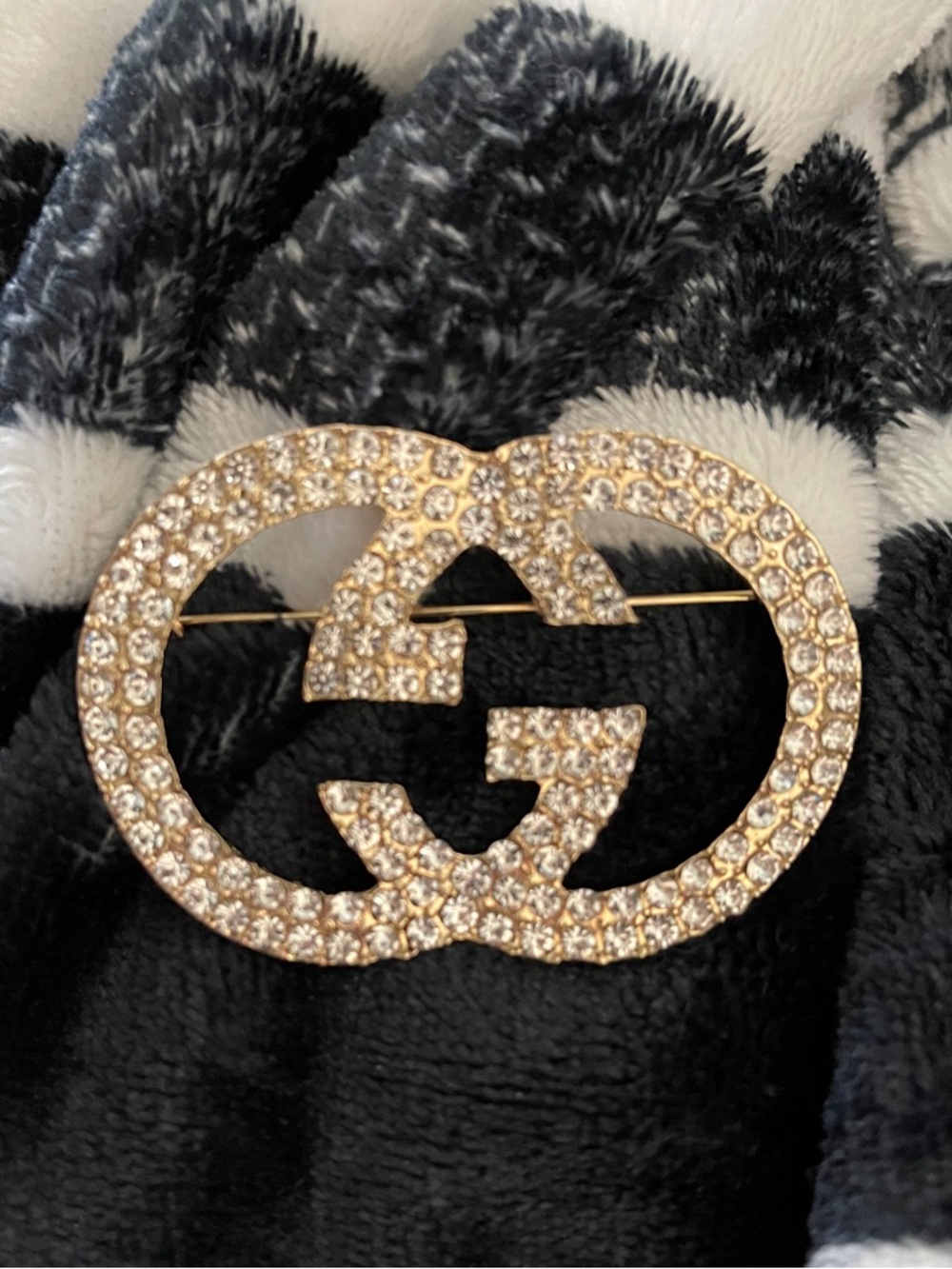 Crystal Double-G Gold Brooch - Gold Rhinestone Pin
